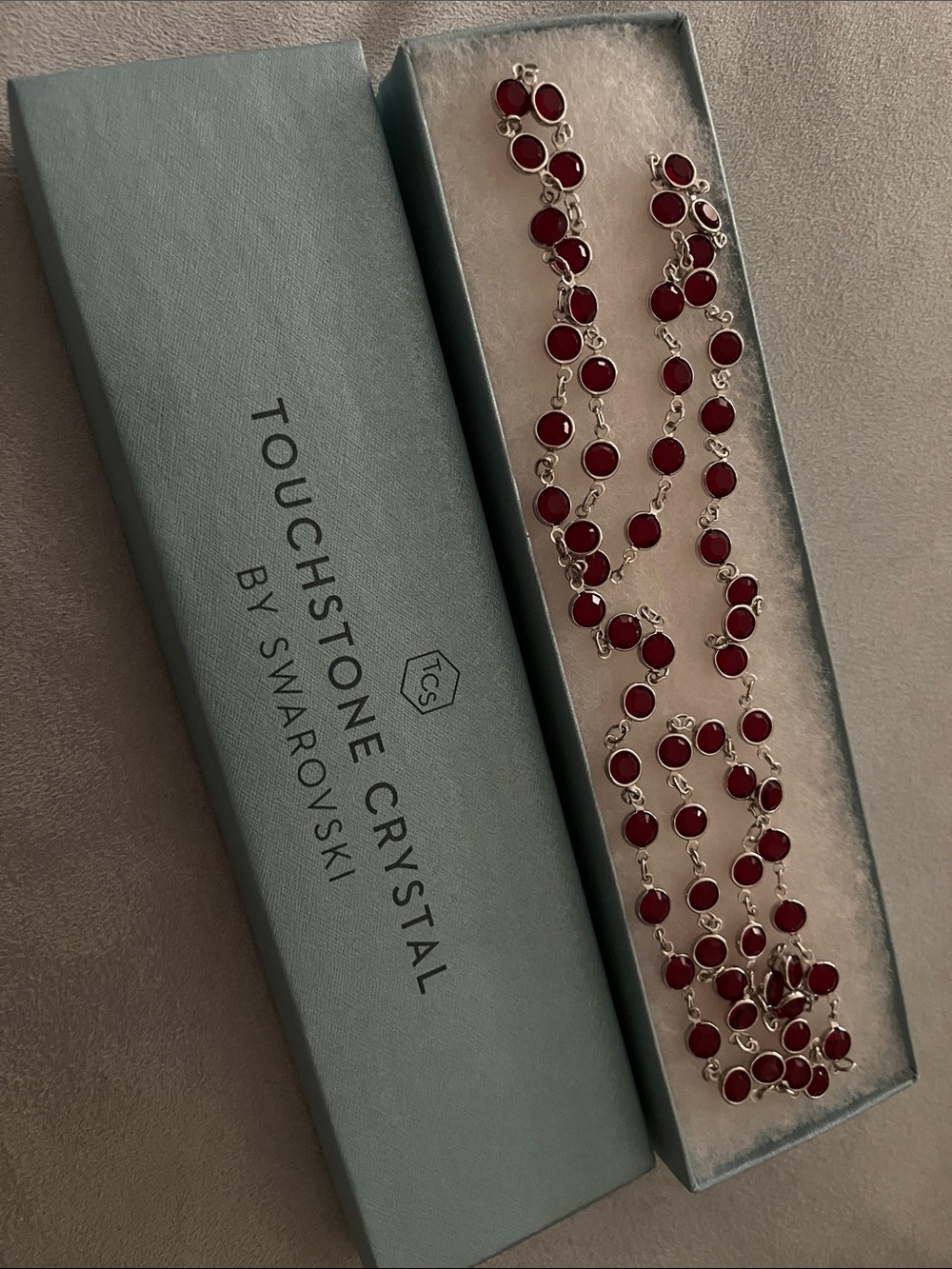 Touchstone Crystal Red Crystal Station Necklace - Nee in Box